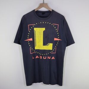 Vintage 90s Laguna‎ Graphic Tee Size M Surf Skate Thrashed Faded Black Cotton